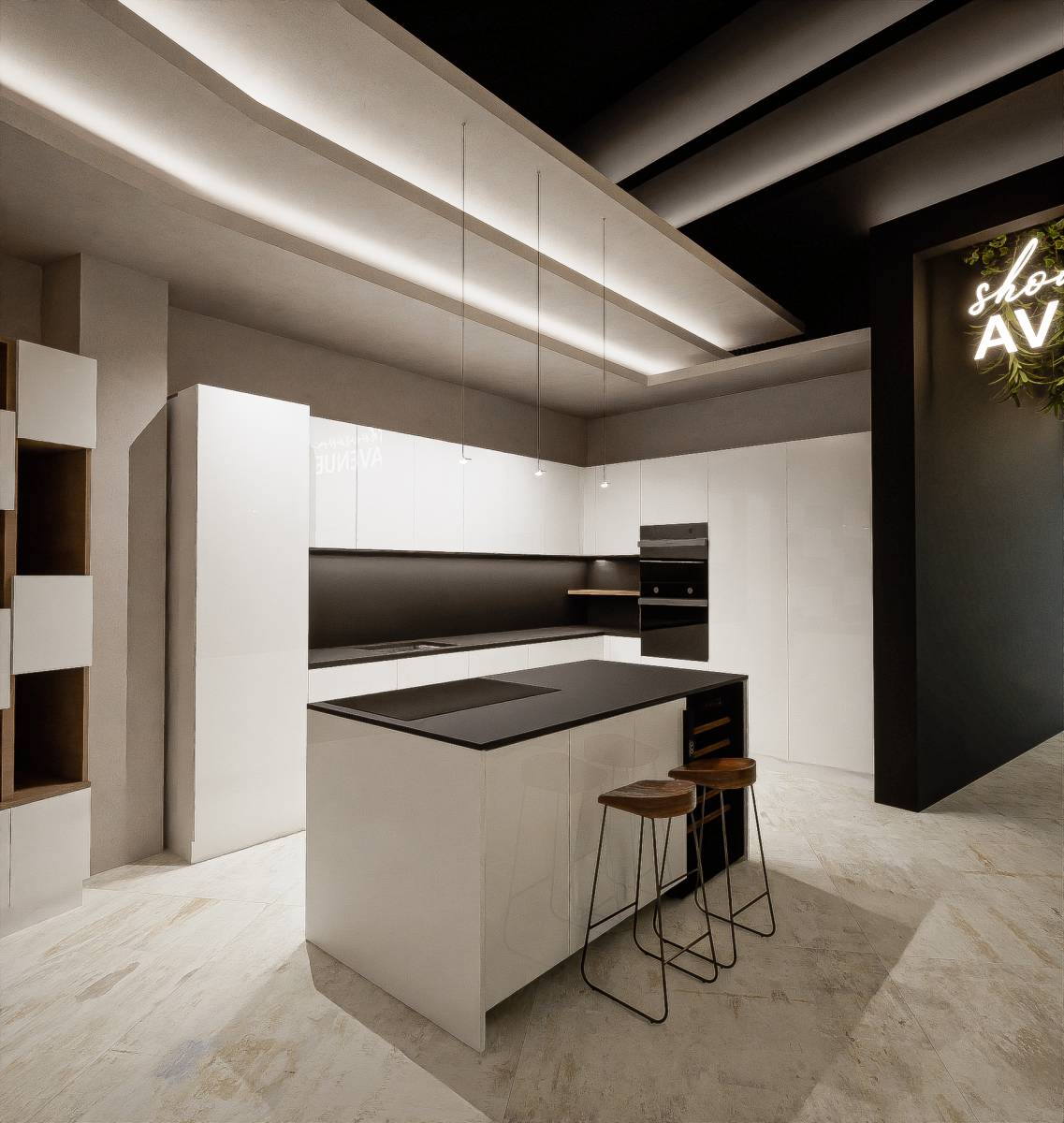 Cuisine noire et blanche - Verre Organique et Granit noir