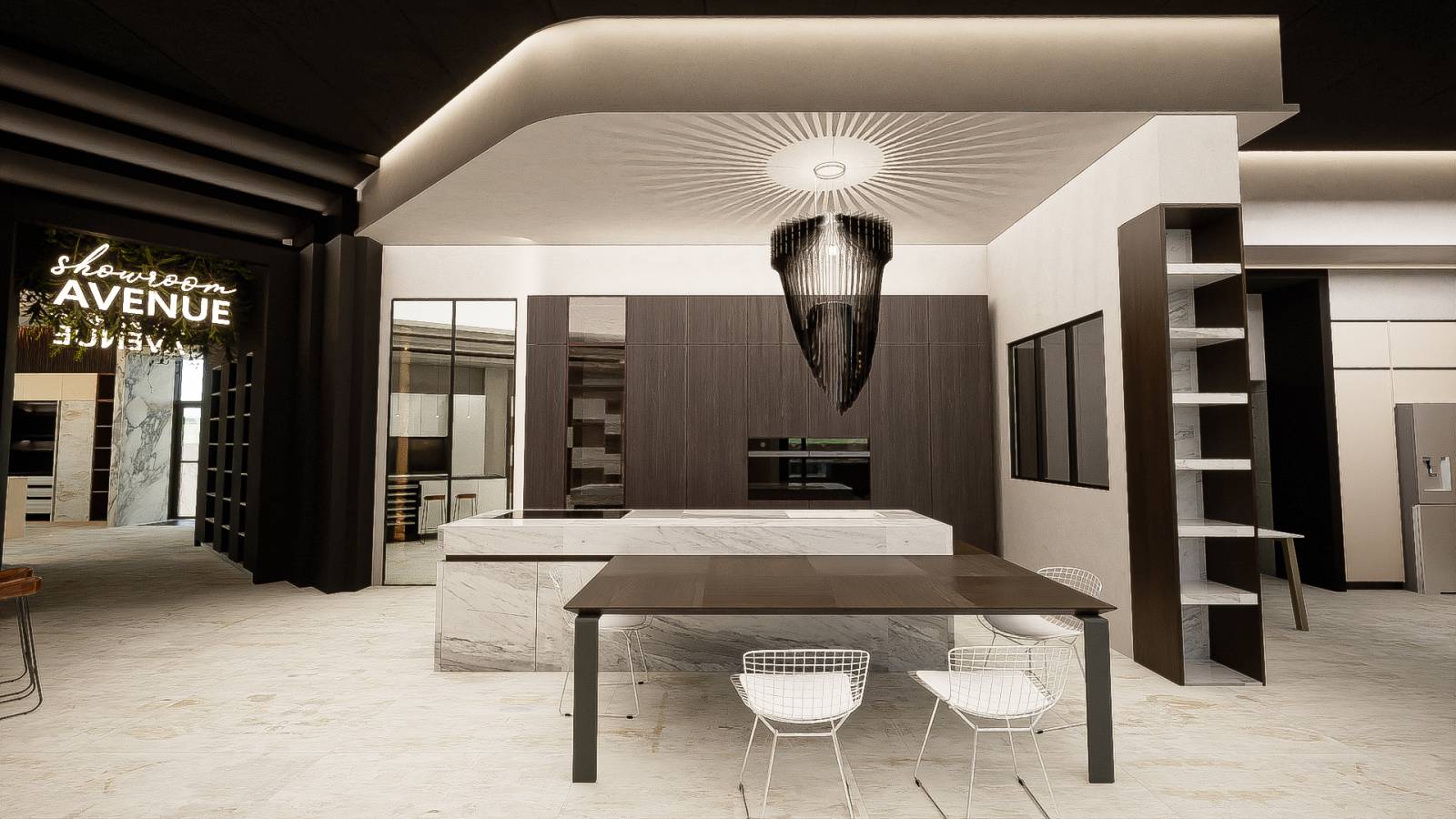 Cuisine italienne en marbre et noyer naturel noir